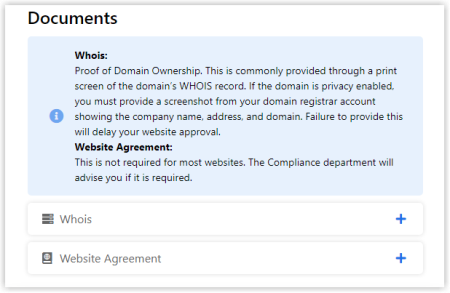 On the "Add Website" or "Edit Website" page, scroll down to the "Documents" section.