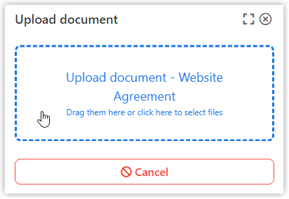 Drag your files to the "Upload document" window or click the "Upload document" windows to select files from your device.